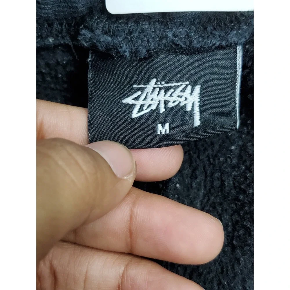 Stussy Men Activewear Pants M Black Embroidered Sweatpants Fleece READ